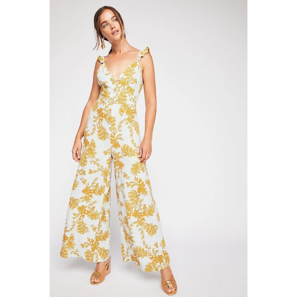 FREE PEOPLE Be The One Jumpsuit Aqua Burnt Orange sz 2 XS Women's